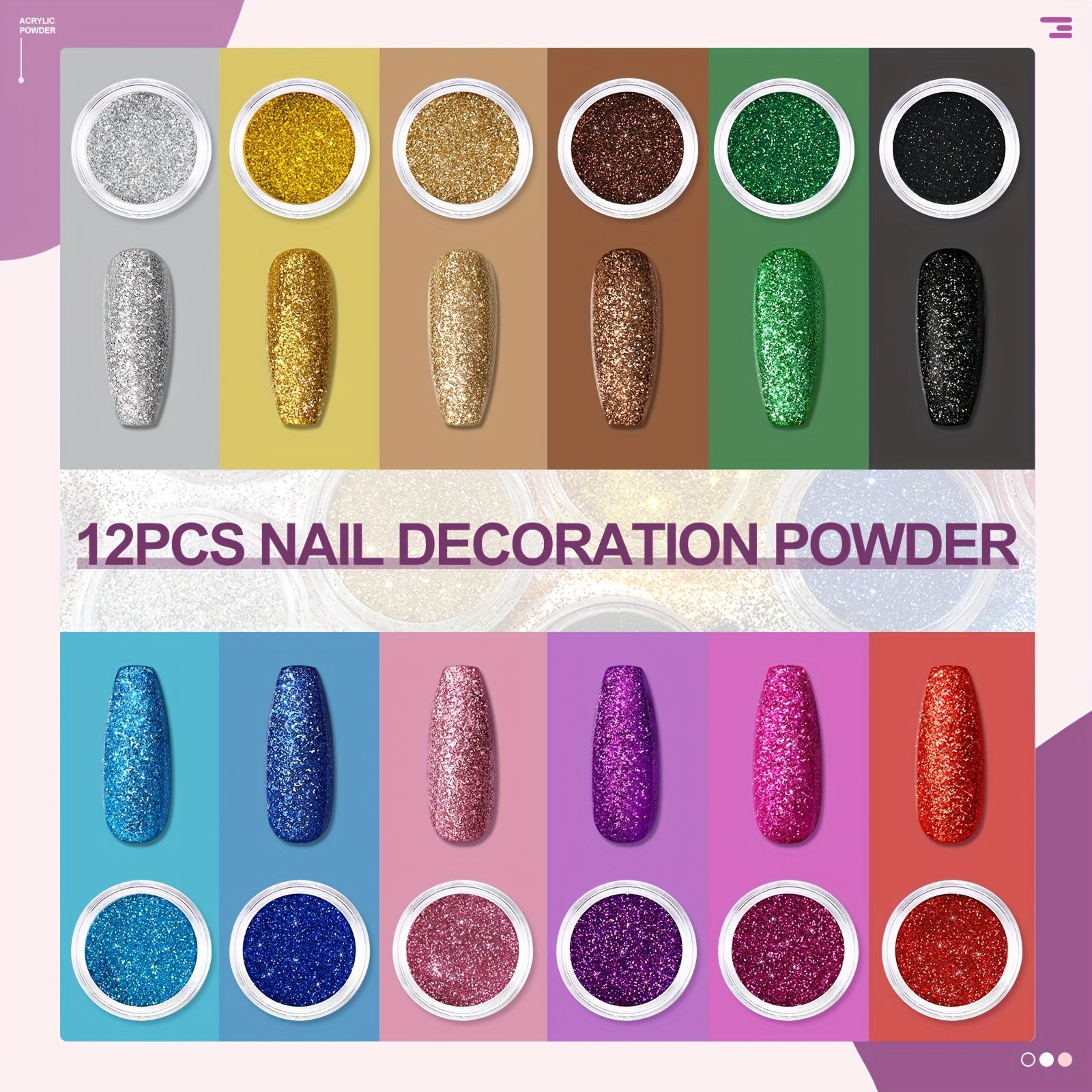 12pcs Nail Decoration Powder Set Colorful Glitter Powder for Nail Design Nail Art Decorations for Festivals and DIY Nail Crafts Gift for Women
