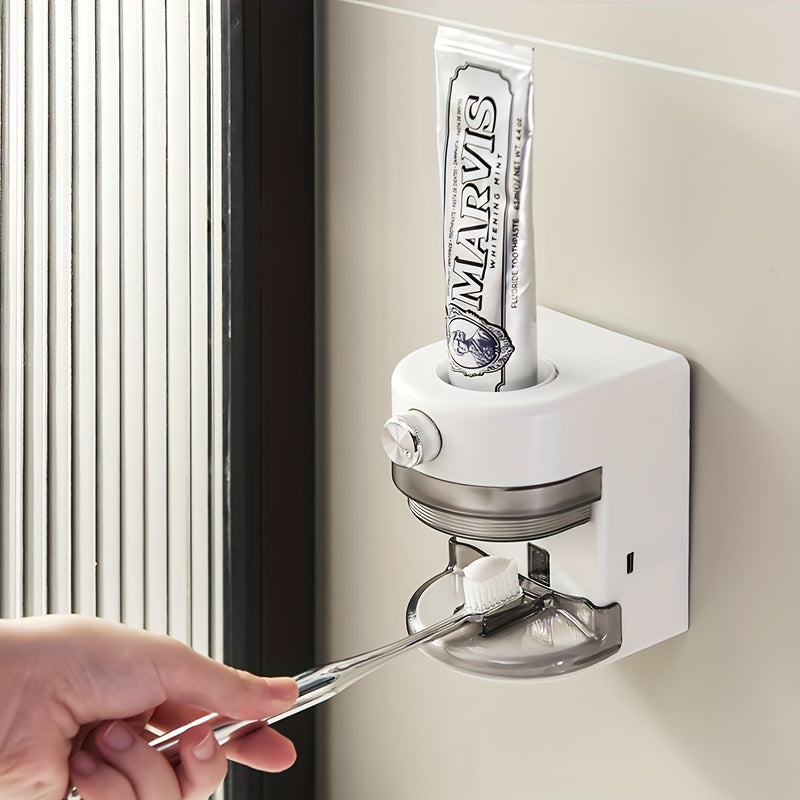 Smart Automatic Toothpaste Dispenser with Adjustable Settings - Battery Powered, Rechargeable Lithium Battery, No Plug Needed, Ideal for Modern Bathroom Decor, Modern Bathroom Accessory | Sleek White Design | Adjustable Dispe