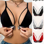 3pcs Elegant Front Closure Women's Push-Up Bras - High Support, Comfort Fit, Polyester & Elastane Blend, Machine Washable, Available in Black, White, Red with Love Detail