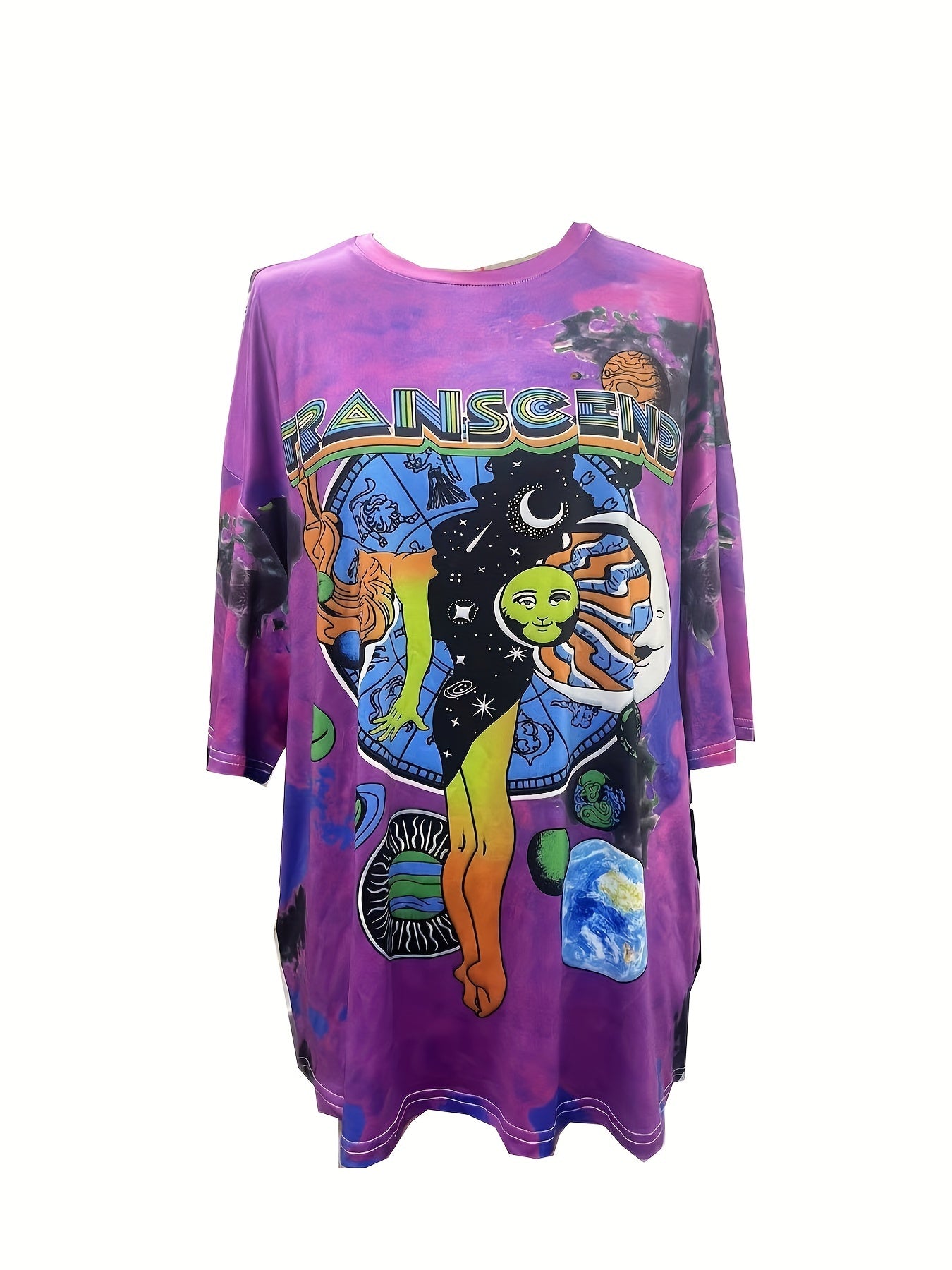 Figure & Sun Print Tie Dye T-Shirt, Casual Short Sleeve T-Shirt For Spring & Summer, Women's Clothing