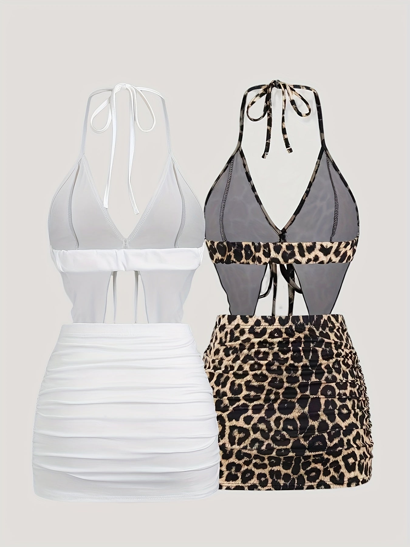 1set Women'S Casual Halter Top and Skirt Set - Polyester Woven, Solid Color, Backless Detail, Irregular Hem - Spring/Summer Collection