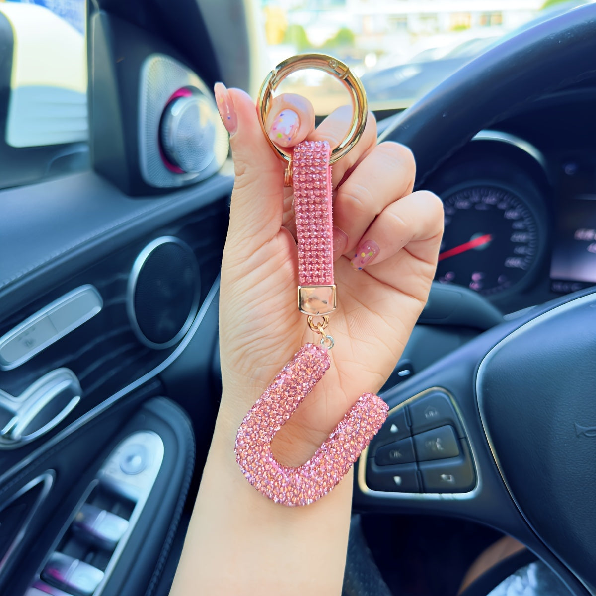 Alloy Rhinestone Alphabet Keychain, 1pc Pink Letter A-Z Charm Pendant, Shiny Key Ring Accessory for Decoration, Ring Buckle, Birthday Festival Gift for Women - Personalized Initial Keyring