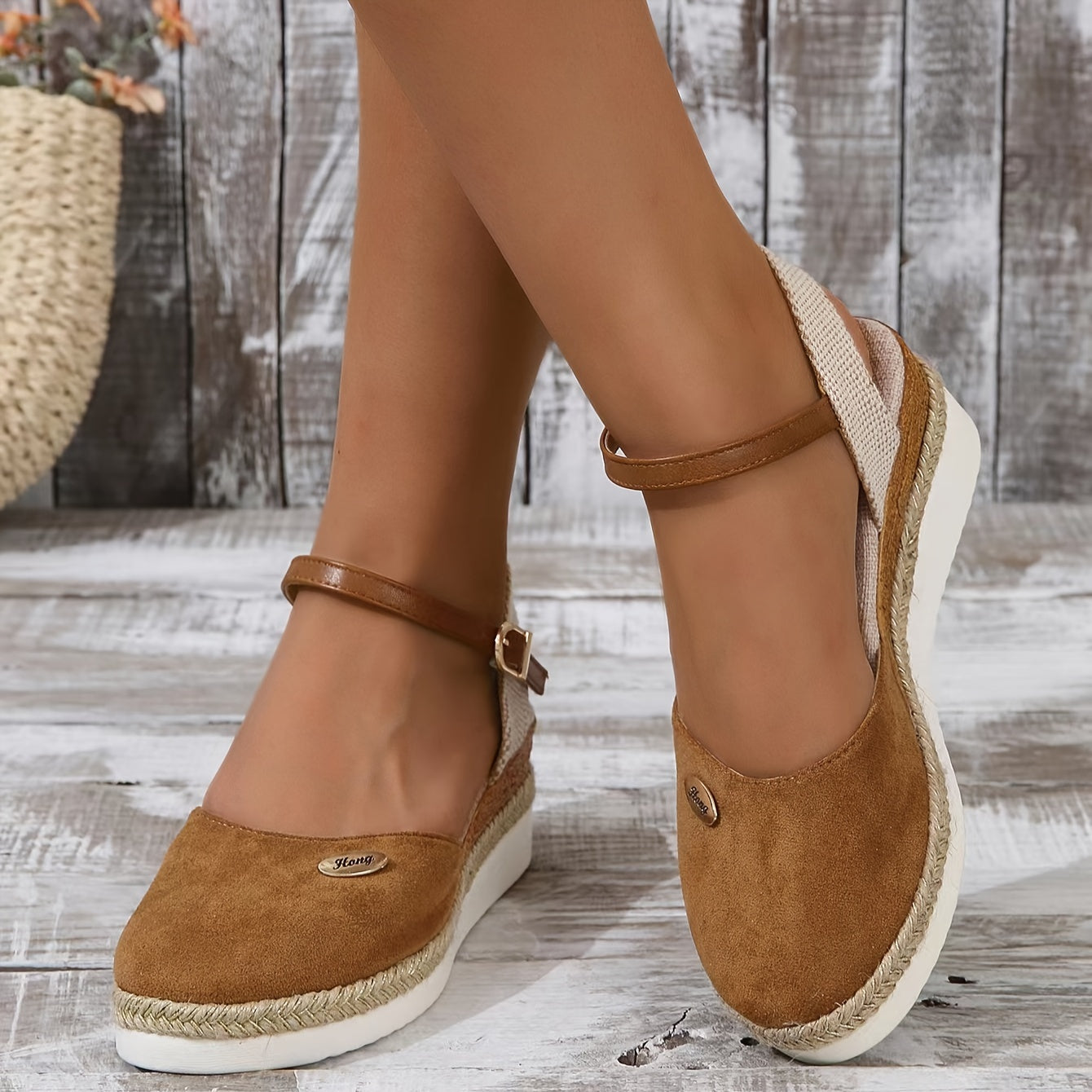 [Colorblock Platform Sandals Women's] Women's Colorblock Platform Sandals, Ankle Buckle Strap Comfy Slingback Shoes, Versatile Closed Toe Wedge Shoes