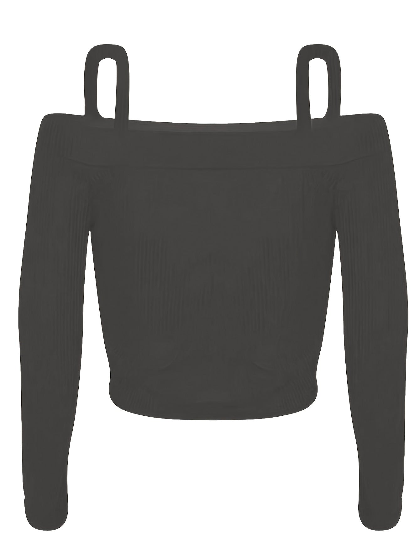 Women's Casual Fashion Long Sleeve T-Shirt with Ribbed Strap Detail, Polyester Knit Fabric, Square Neckline, Solid Color, Regular Length - Perfect for Fall/Winter Vacation Style