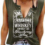 Ladies' Fun Alphabet Print V-Neck Sleeveless T-Shirt - Polyester, Casual Style, Machine Washable, Lightweight & Comfortable for Casual Attire, Ladies T Shirts