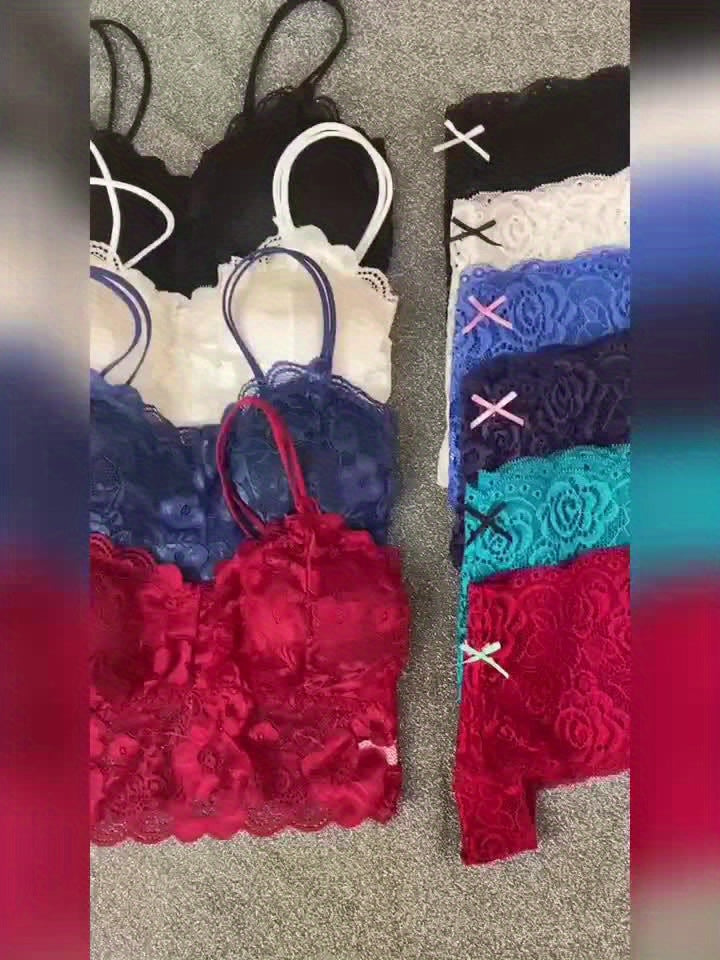 10pcs Women's Lace Trim Bra & Panty Set - 6 Colors, S-XL, Nylon Spandex Blend, Mid-Rise Waist with Bow Design, Comfortable Everyday Lingerie Set, Breathable Underwear & Supportive Bras for Women