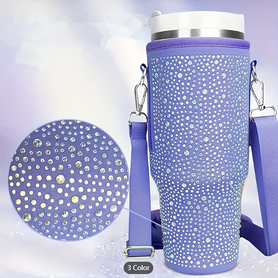 Shiny Diamond Water Bottle Carrying Bag for 40 Oz (About 1134.0 G), Neoprene Water Bottle Bag with Adjustable Shoulder Strap, Suitable for Cup Accessories to Meet Travel