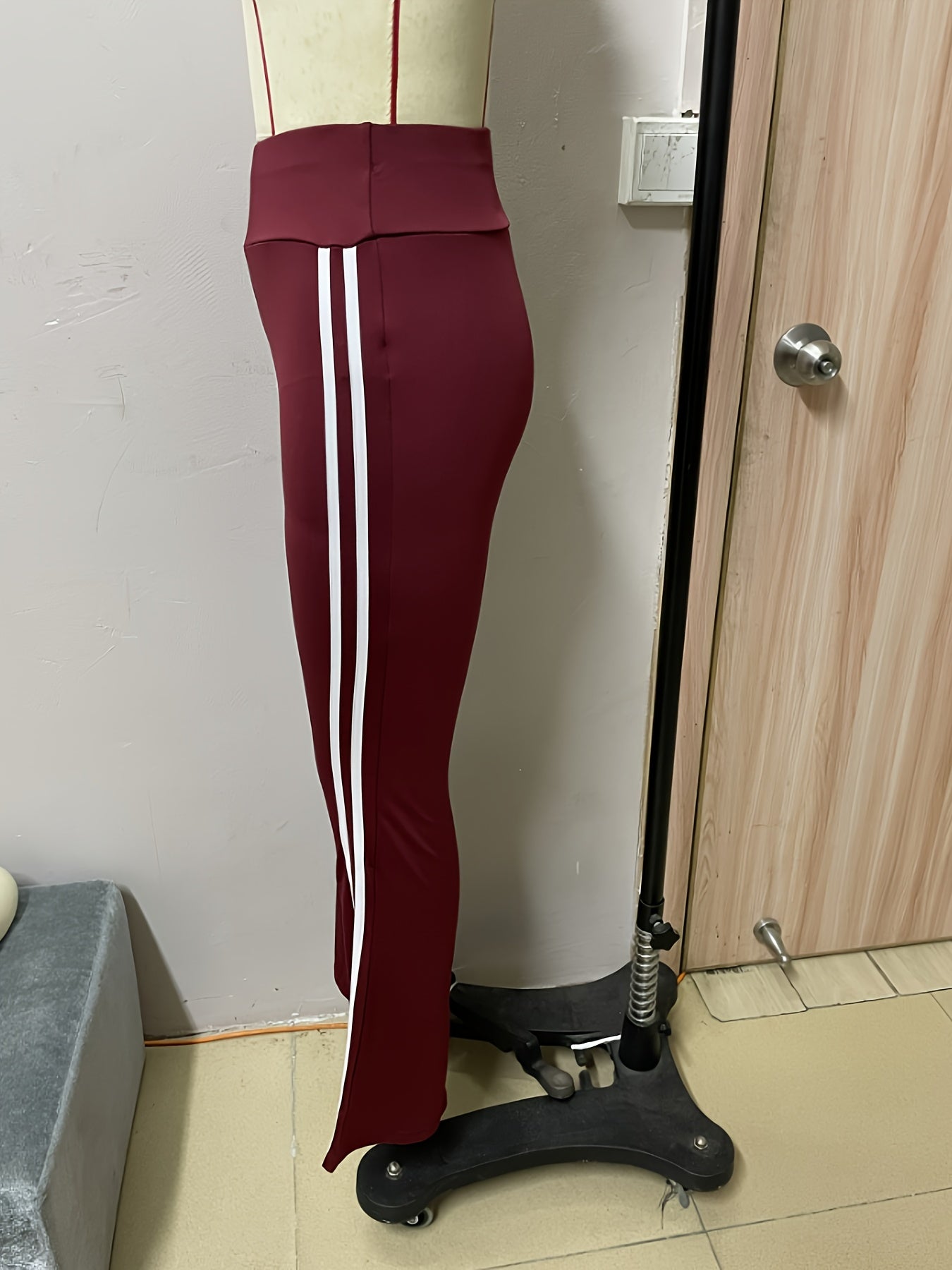 Color-Blocked Striped Casual Flared Pants for Women, Perfect for Active Sports.