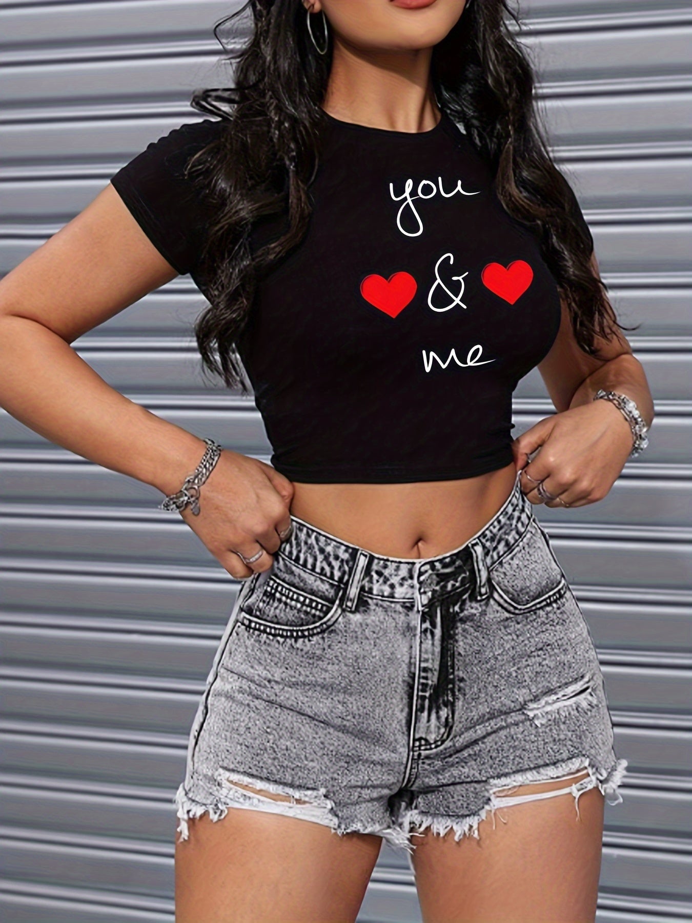Sexy Letter Print Crop Top - Casual Sports Tee for Women, Breathable Polyester, Non-See-Through, Summer Wear