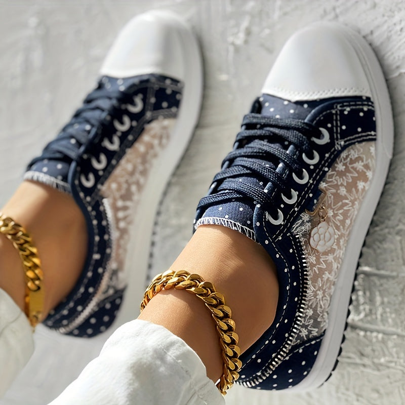 Floral Pattern Embroidery Dot Print Sneakers