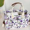 Butterfly Tote Bag For Women Canvas Patched Purse Cute Shoulder Bag Multi-Pocket Satchel Handbag For Work Books Travel, Bag Only