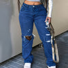 Ladies' Mid Waist Casual Ripped Denim Straight Leg Pants, Comfortable And Versatile, Suitable For Daily Use, Campus, Gatherings, And Travel