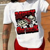 Dollar& Letter Print Crew Neck T-Shirt, Casual Short Sleeve T-Shirt For Spring& Summer, Women'S Clothing