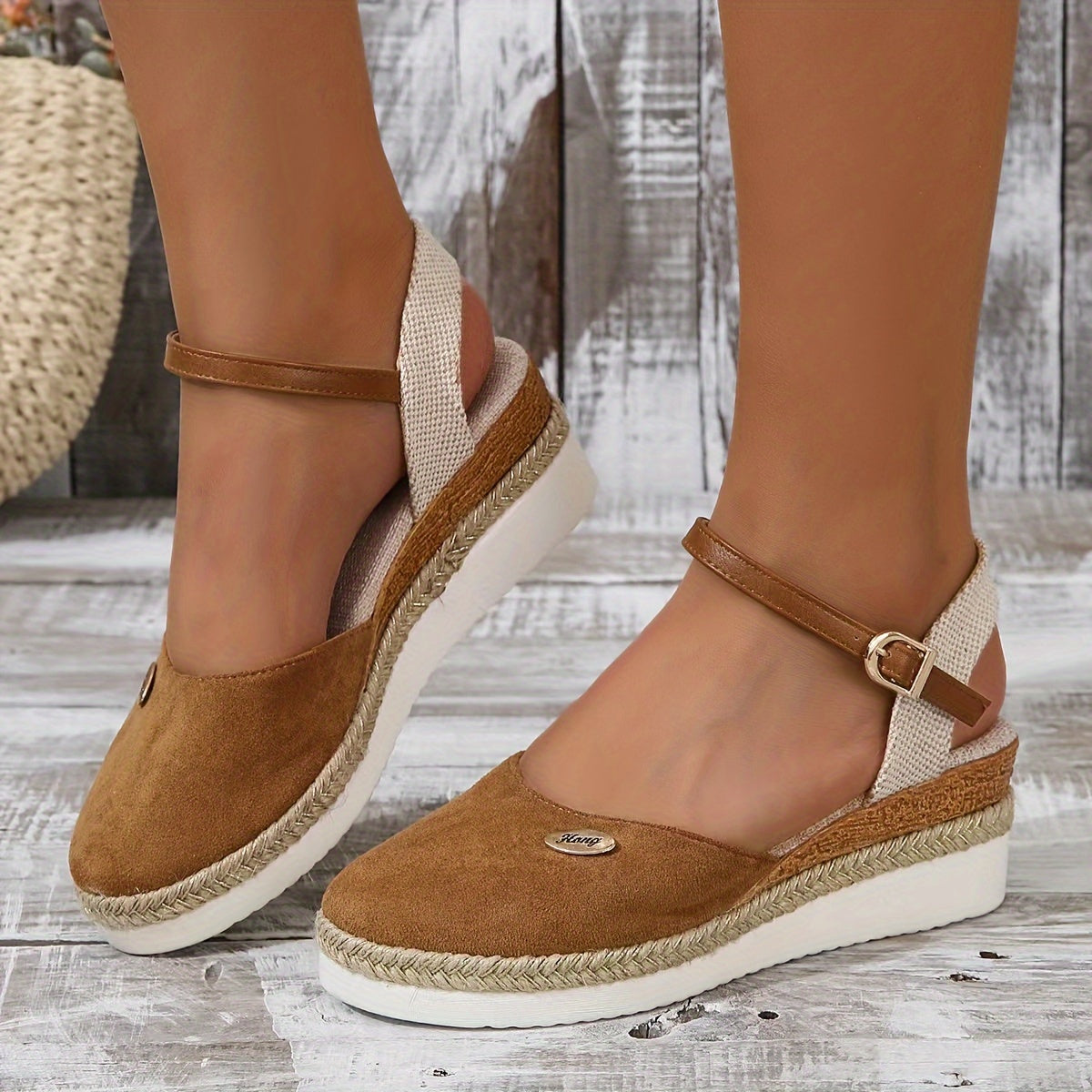 [Colorblock Platform Sandals Women's] Women's Colorblock Platform Sandals, Ankle Buckle Strap Comfy Slingback Shoes, Versatile Closed Toe Wedge Shoes
