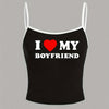 Y2K-Inspired "I Love My Boyfriend" Tank Top - White with Black Straps, Heart Graphic, Casual All-Season Top for Women, Casual Wear|Playful Graphic Top|Comfortable Strap Design, Y2K Tank Tops