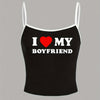 Y2K-Inspired "I Love My Boyfriend" Tank Top - White with Black Straps, Heart Graphic, Casual All-Season Top for Women, Casual Wear|Playful Graphic Top|Comfortable Strap Design, Y2K Tank Tops