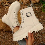 1pr Women's Mid-Calf Fleece-Lined Riding Boots, Plain Toe, Man-Made Upper, Fabric Inner & Insole, PVC Sole