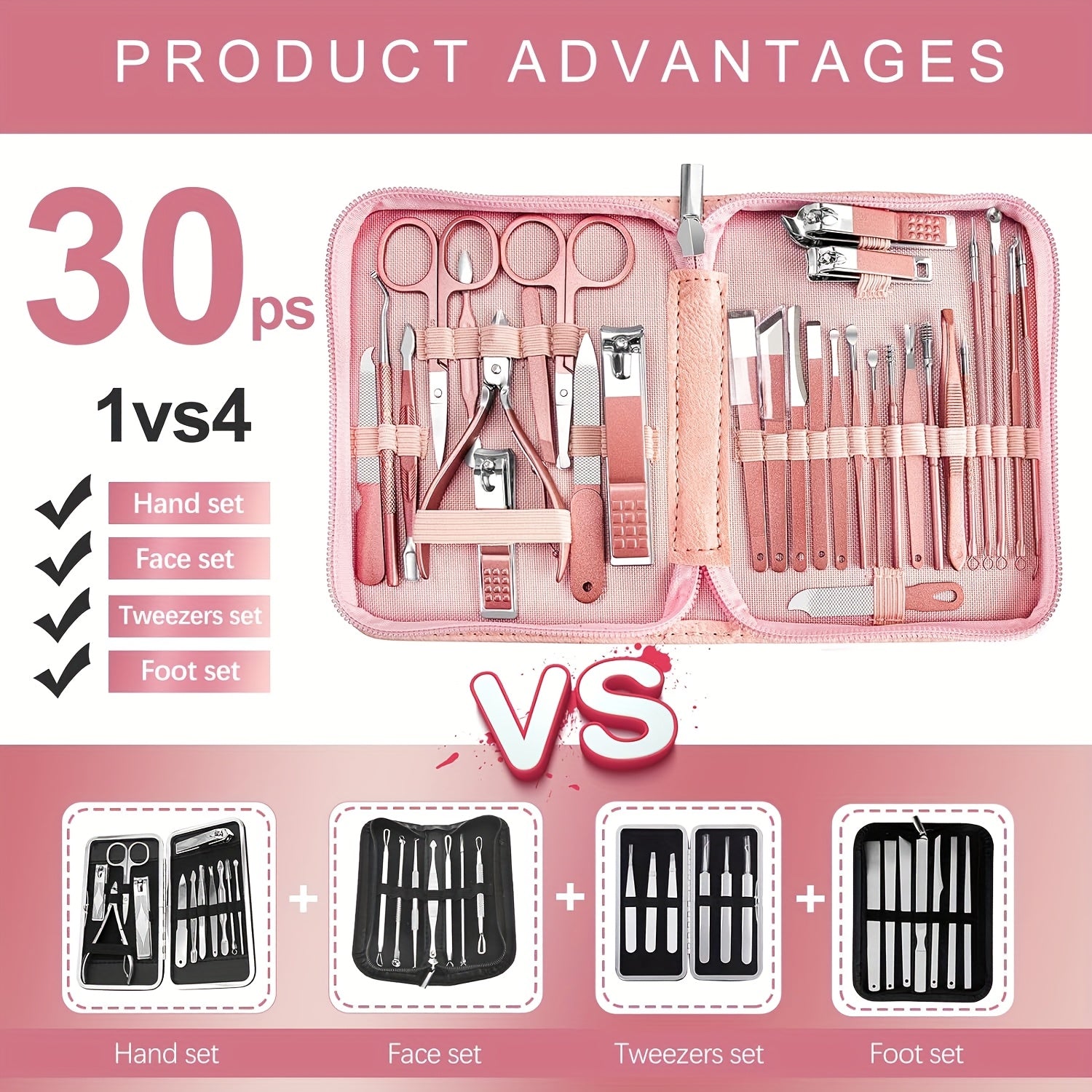 Ladies Manicure Set Professional Set Nail Clipper Pedicure Set - 30in1 Stainless Steel Manicure Set, Beauty Nail Care Set With Luxury Organizing Box Rose Golden