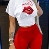 LIP LETTER PRINT CORSET DESIGN CROP TOP SHORTS SET