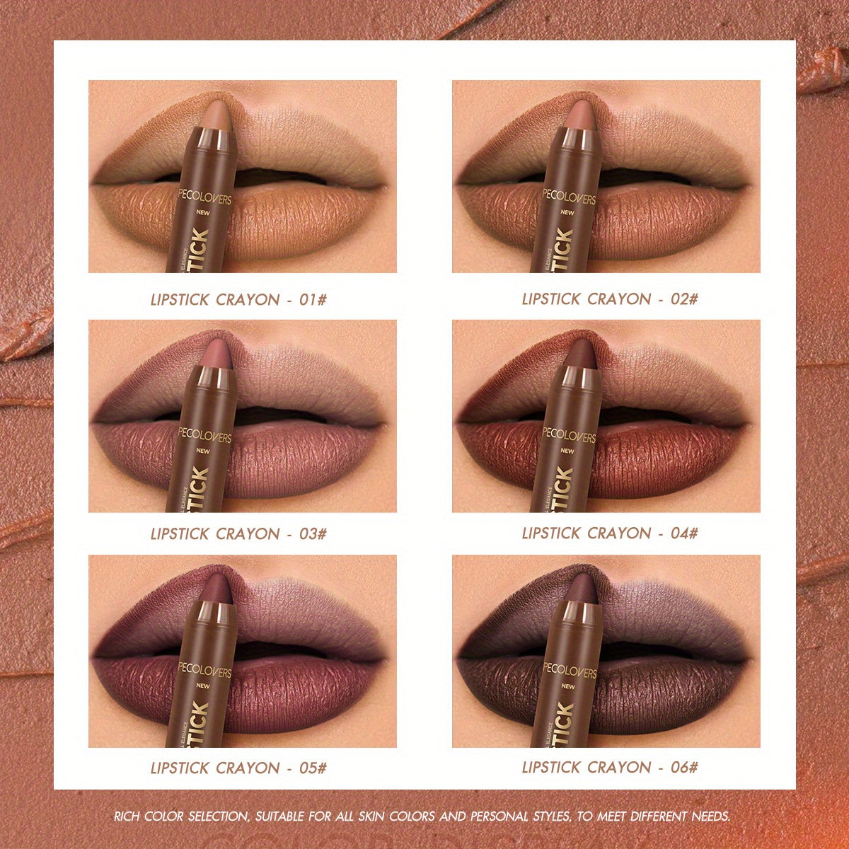 6PCS/Set Lipstick - Matte, Long-lasting, Waterproof, Non Stick Cup, Nude, Brown, Easter Makeup, Easter Holiday Party, Lipstick Pen