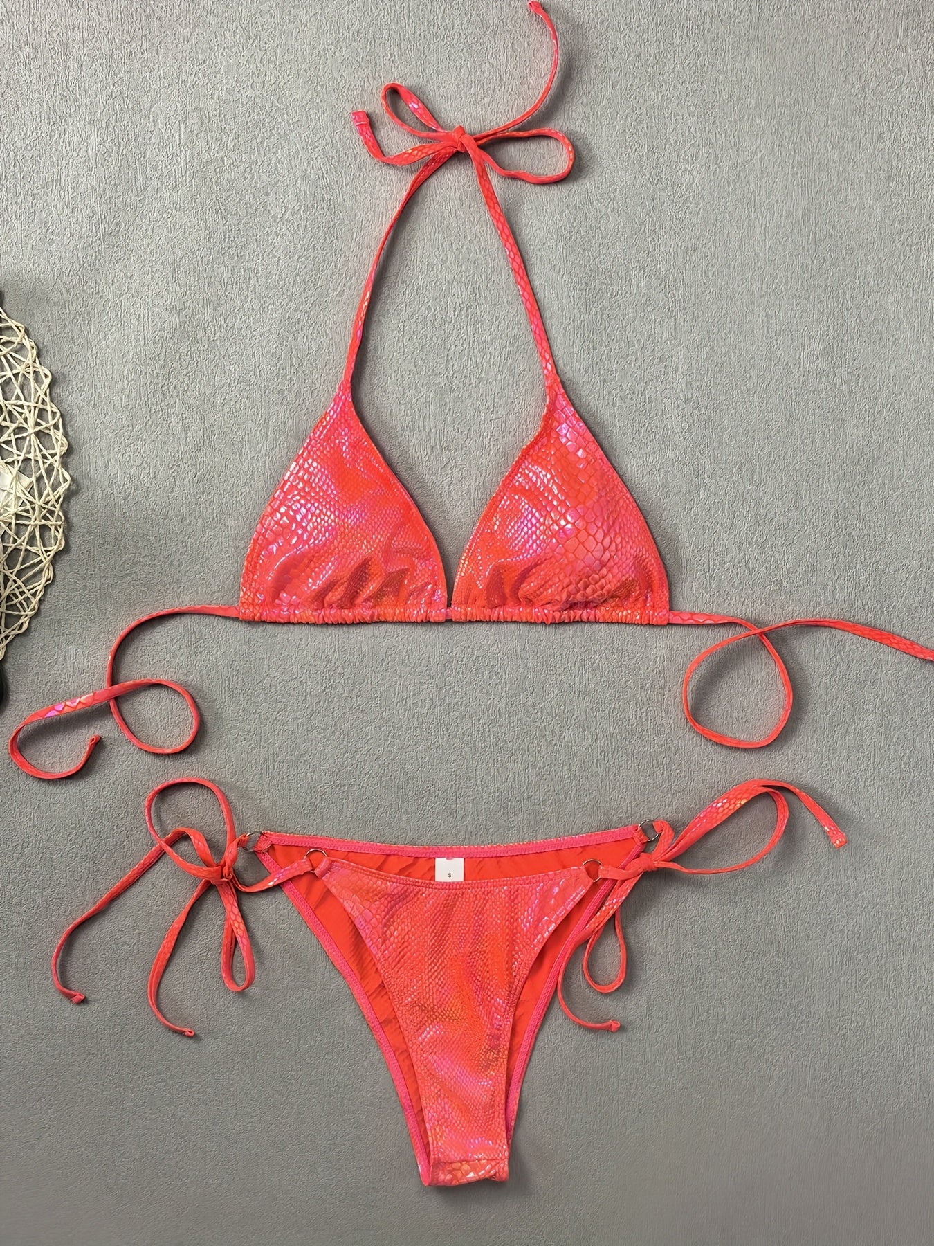 European And American Latest Sexy Gradient Color Snake Print Print Bikini Set with Tie Straps, Popular with Handbag Women'S Swimsuit