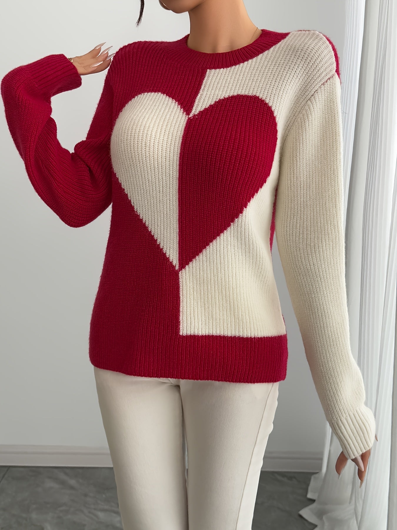 Women'S Knit Heart Top, Valentine'S Day Heart Pullover