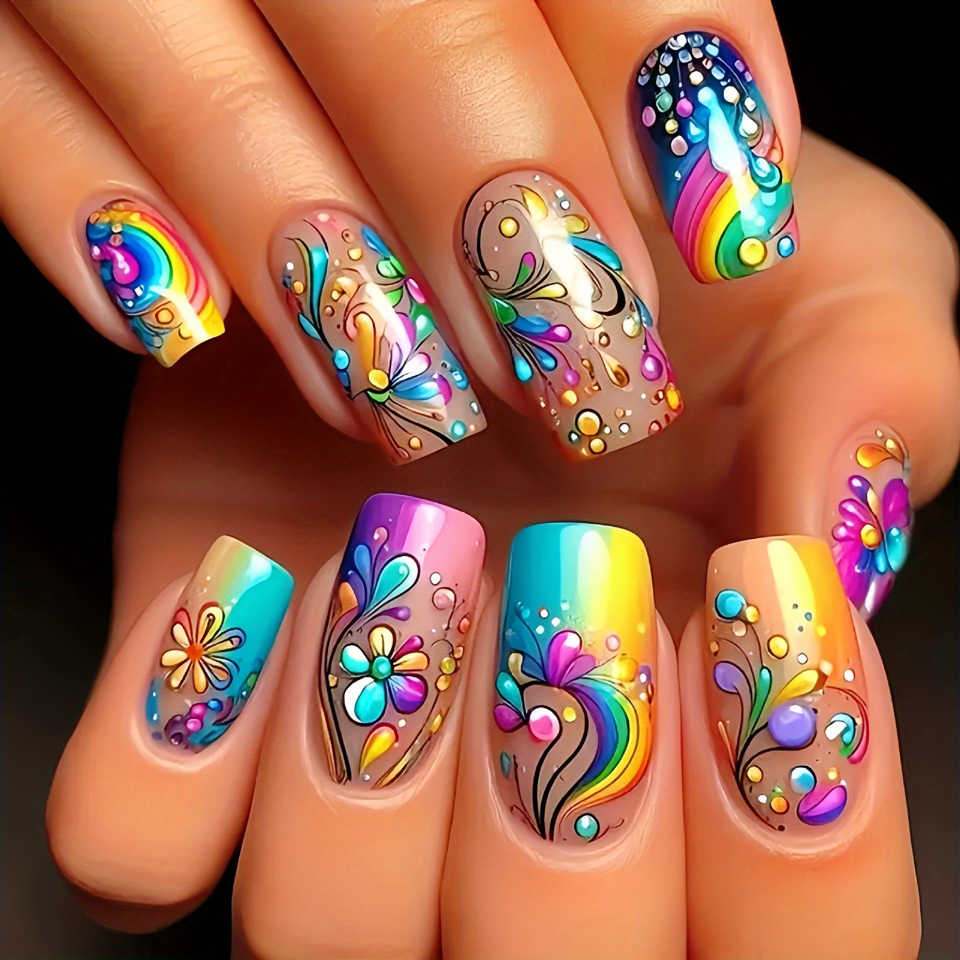 96pcs (4 PACK) Chic Almond-Shaped Press-On Nails Set with Sparkling Hearts&Glitter Accents - Includes Jelly Adhesive Tabs, Nail File - Perfect ForValentine'S Day