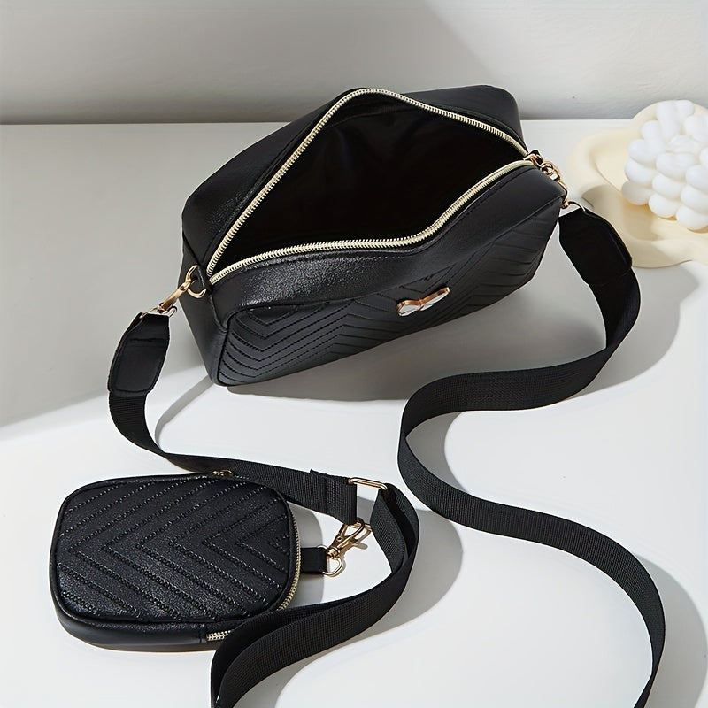 Stylish Embossed, Embossed Quilted Square Crossbody Bag + Women's Mini Wallet Pendant Combination Set, Multifunctional Shoulder Bag, Square Bag, Very Suitable for Outdoor Commuting, Daily Use and Travel