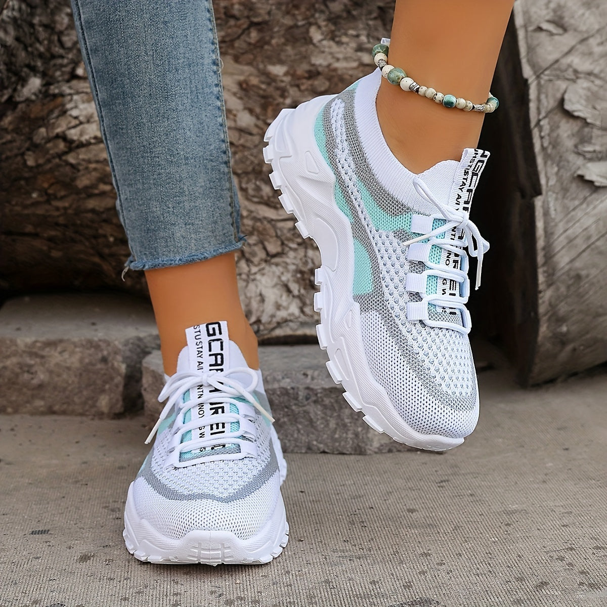 Women's Breathable Colorblock Knitted Sneakers - Stylish Low Top Running Trainers, Comfy Outdoor Sports Shoes, Plus Size