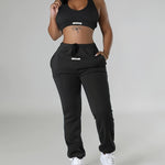Chic Women's Halter Neck Backless Crop Top & High-Waist Jogger Set - Stretchy Polyester/Spandex Blend, Machine Washable, Casual Solid Color, Perfect for Fall/Winter