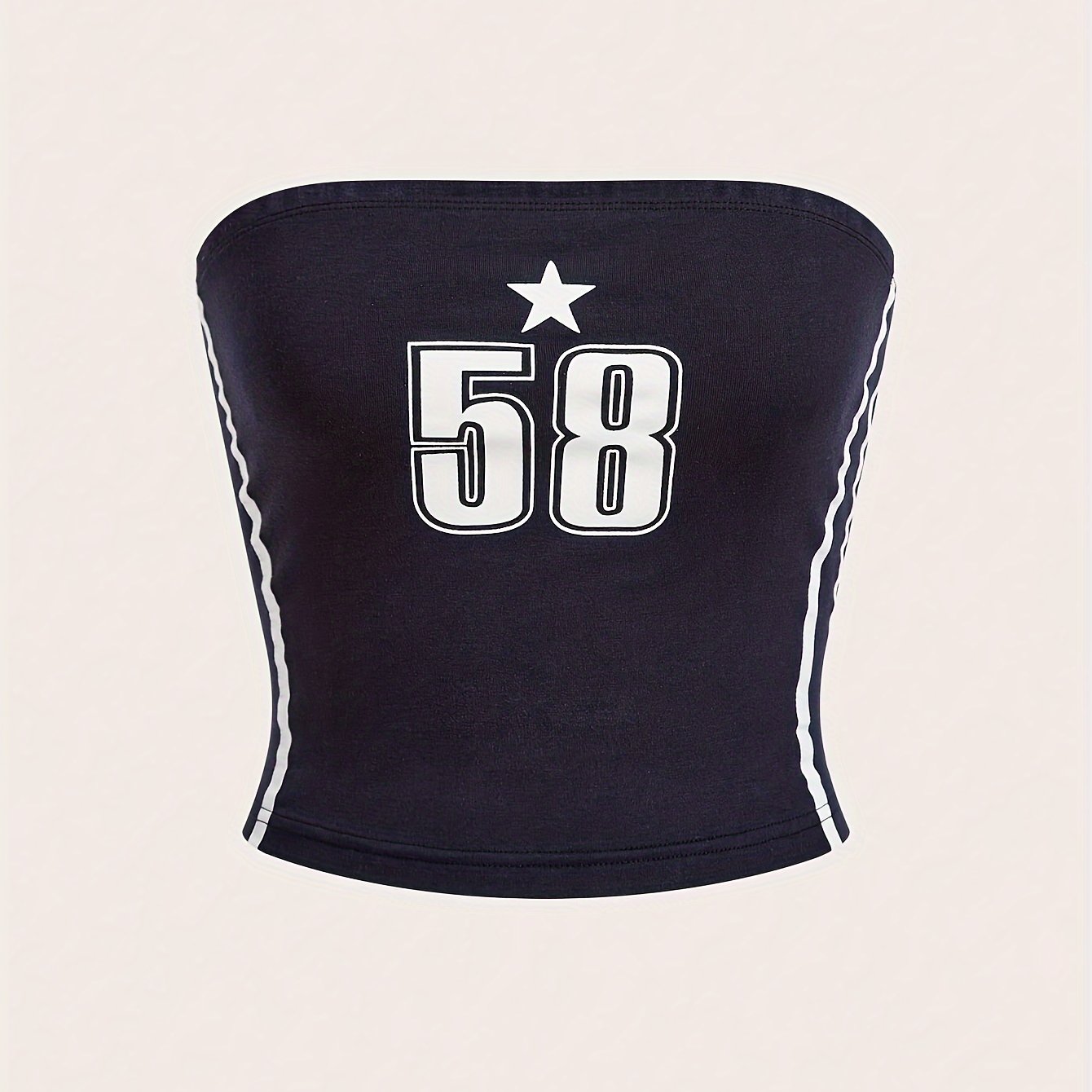 Number Print Tube Top, Casual Strapless Slim Fit Crop Top for Spring & Summer, Women's Clothing