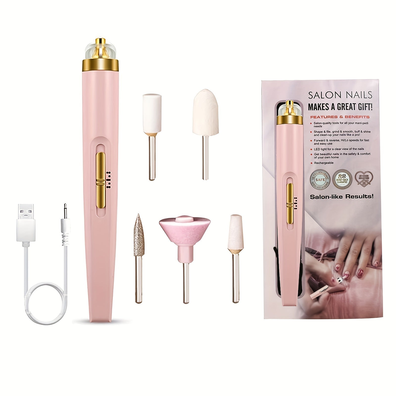 5-in-1 Electric Nail Polisher Pen - USB Rechargeable, Low Noise, Professional Manicure & Pedicure Kit for Hands, Feet & Nails