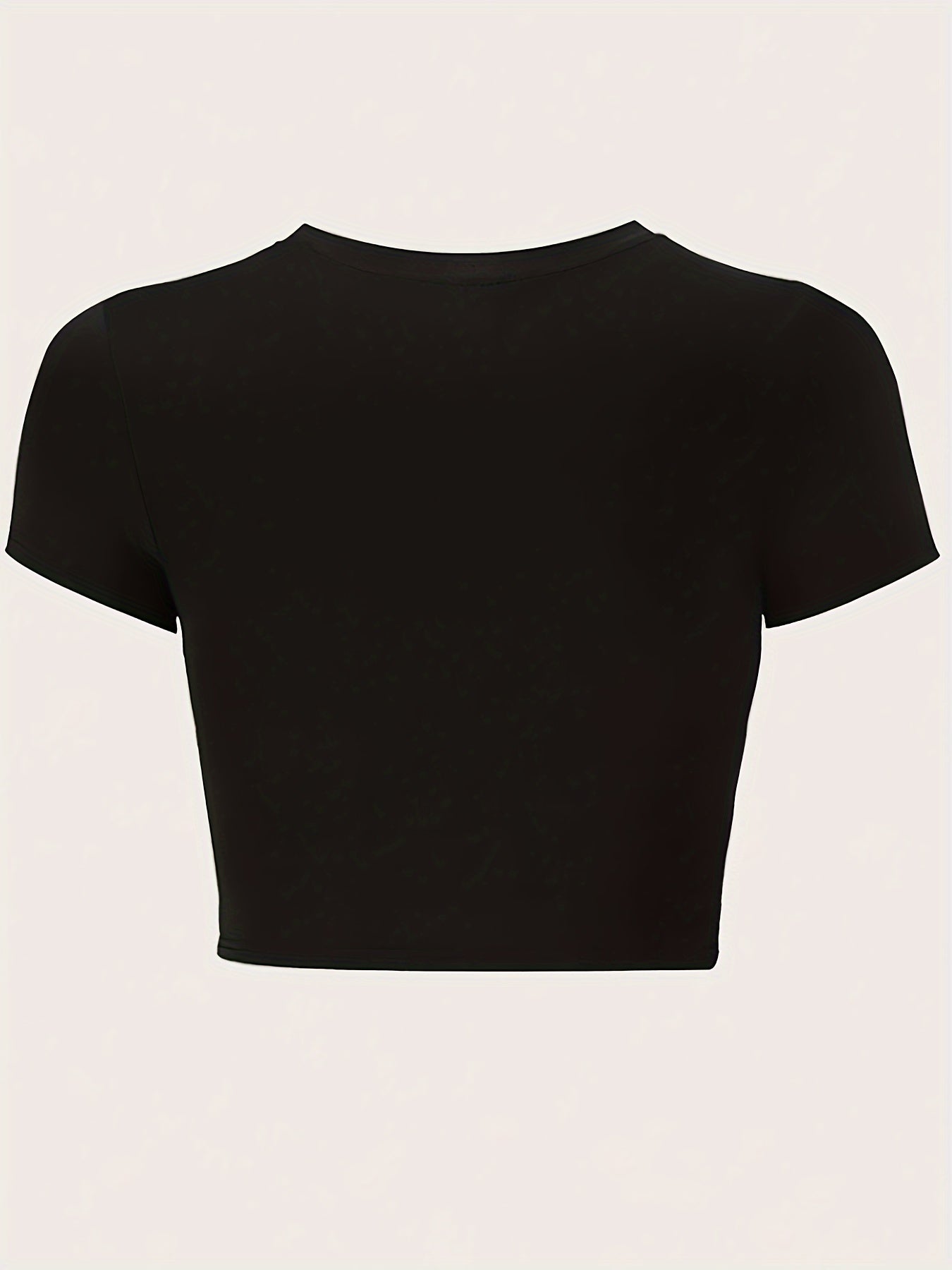 Heart Print Crop Slim T-Shirt, Y2K Short Sleeve T-Shirt For Spring & Summer, Women's Clothing