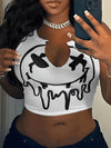 Melted Smile Print Crew Neck Tank Top, Cute Sleeveless Tank Top For Summer, Women's Clothing