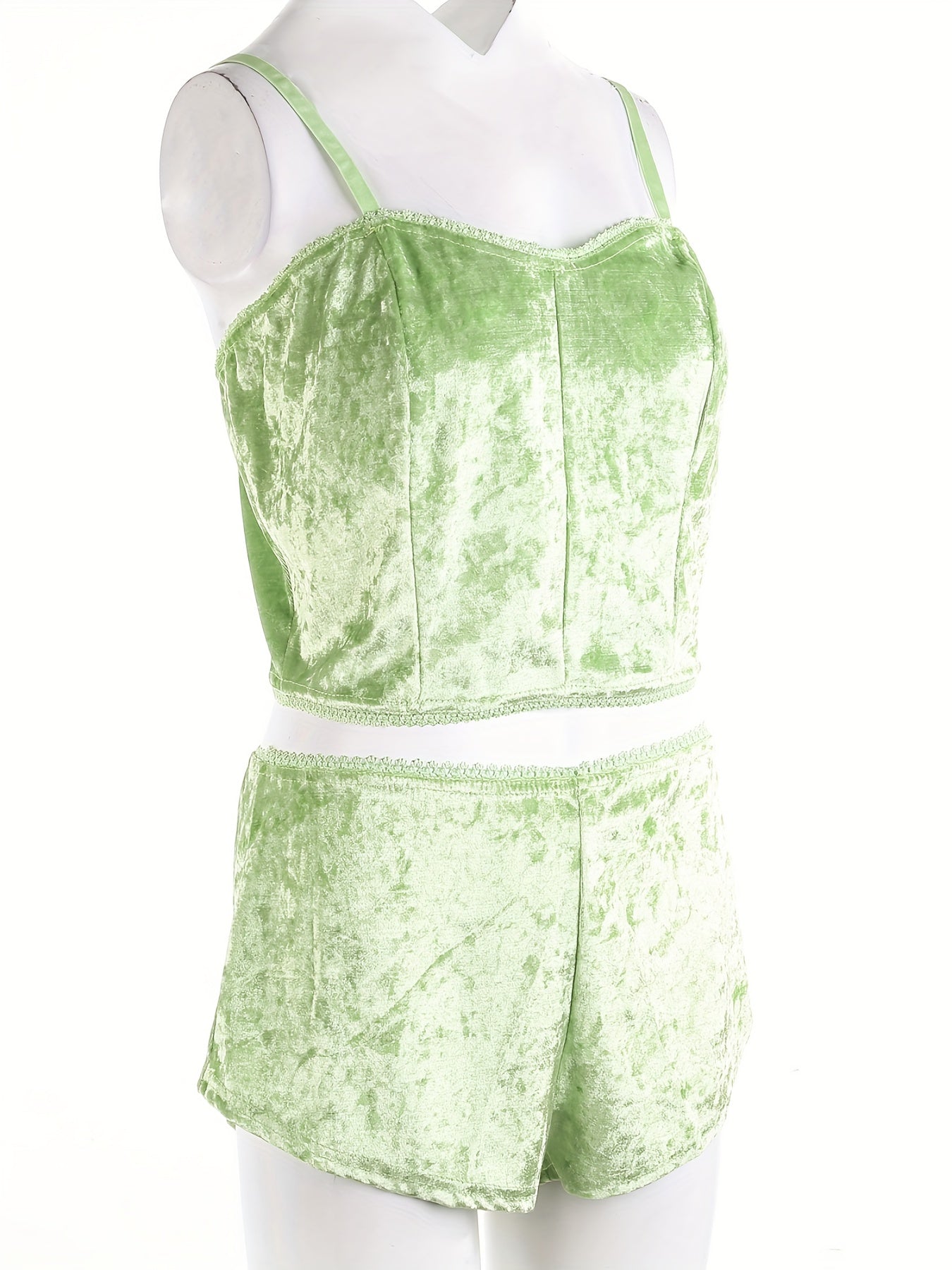 2PCS Women's Pajama Sets, Square Neck Crop Top & Elastic Shorts, Smooth Polyester Fabric, All-Season Sleepwear Set | Micro Elasticity | Machine Washable