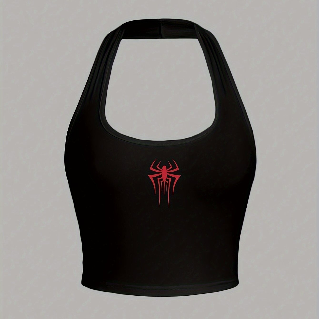 Spider Pattern Halter Neck Top, Y2K Backless Crop Halter Top For Summer, Women's Clothing