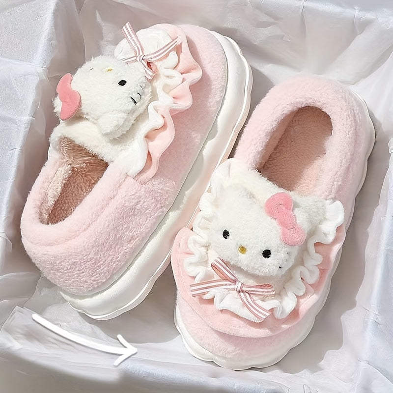 Sanrio Winter Slippers For Women Hello Kitty Cute Cartoon My Melody Cinnamoroll Kuromi Honey Style CozyFabric Slipon House Shoes Outdoor Slippers