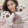 Cozy Cat Paw Plush Mittens - Ultra-Warm, Windproof Thick Fleece Gloves with Cute Animal Design for Cycling, Skiing & Outdoor Activities, White with Brown Accents