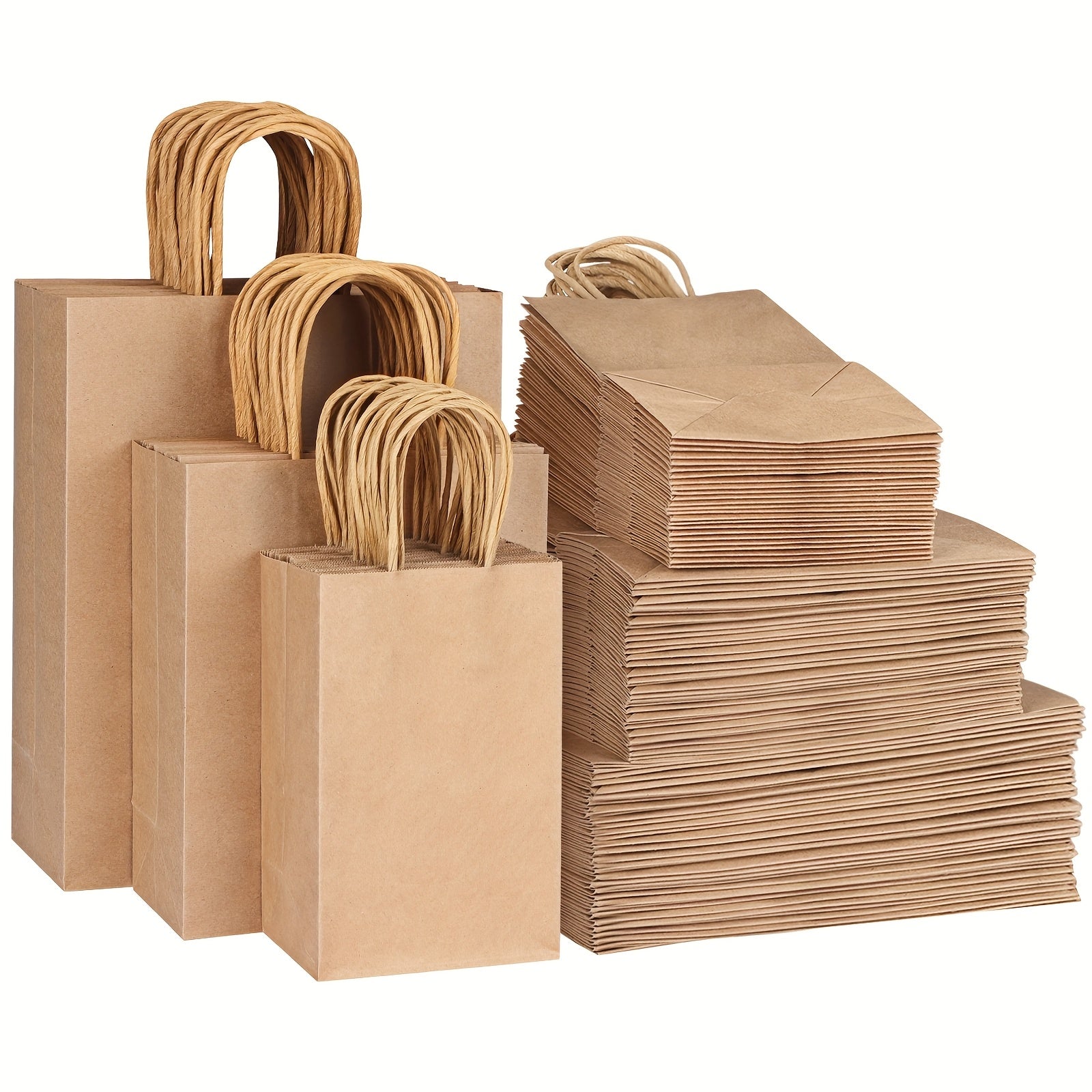 Superlele 150pcs Paper Bags In 3 Sizes, Brown Paper Bags With Handles Gift Bags Bulk, Kraft Paper Bags For Wedding Gift Wrapping, Shopping Bags, Retail Bags, Party Bags, Favor Bags And Mother'S Day Gift Wrapping, 8/10/12 Inch