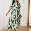 Vibrant Colorblock A-line Dress - Elegant Women's Spring & Summer Dresses with Cinched Waist, V Neck, Short Sleeves, and Flared Hem - Perfect for Outdoor Activities and Casual Events