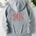 Y2K-Inspired '90'S Baba' Graphic Print Hoodie for Women - Casual Long Sleeve, Kangaroo Pocket, Drop Shoulder Design, Street Style, Machine Washable, Perfect for Spring & Summe