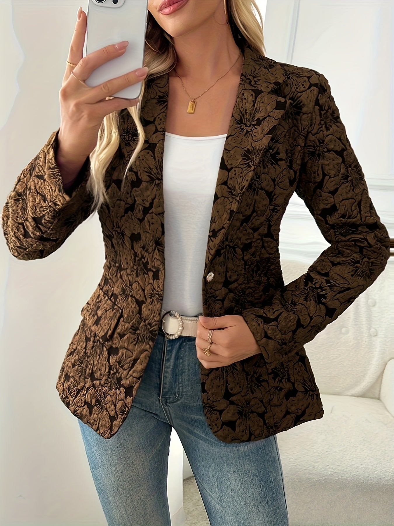Women's Casual Retro-Inspired Solid Color Short Blazer - Olive Green H-Silhouette Long Sleeve Jacket with Single-Button Closure, Lightweight Spring/Fall Versatile Outerwear for Dresses & Jeans, Professional Attire | Hsilhouet