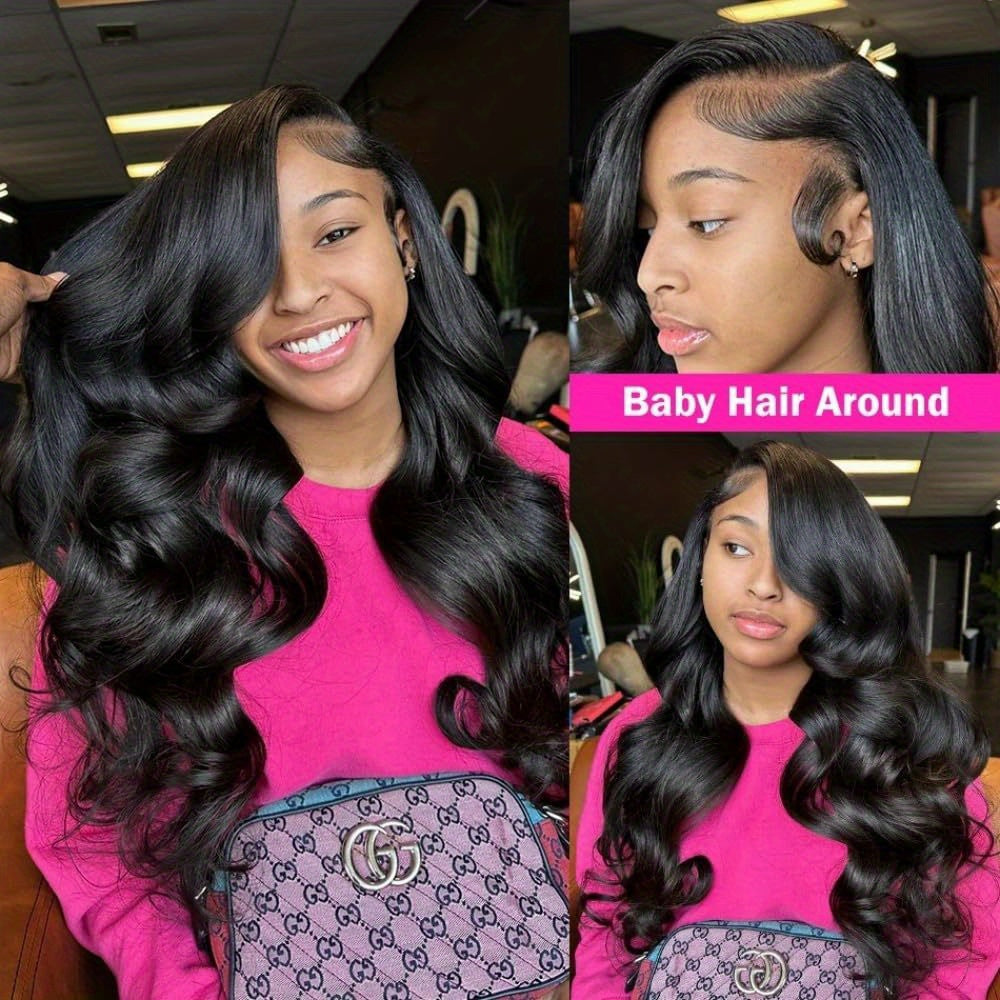 200% Density Body Wave Human Hair Wig, Glueless HD Lace Front, Natural Black, 36 Inch Long, Knot-Free, Easy to Put On, Live Wig for Women, 13x4 Transparent Lace Frontal, Elegant Style, Suitable for All Ethnicities, Versatile