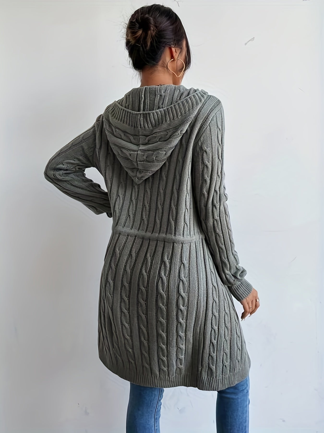 Cozy Chic Drawstring Waist Hooded Cardigan - Soft, Casual, Open Front, Long Sleeve, Relaxed Fit, Women's Clothing for Everyday Wear