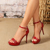 Stylish Buckle Strap Stilettos - Chic Open-Toe Fashion Pumps with Solid Color Design, Elegant Heel Shape, and Comfortable Wear - Perfect for Formal Occasions and Dressy Events