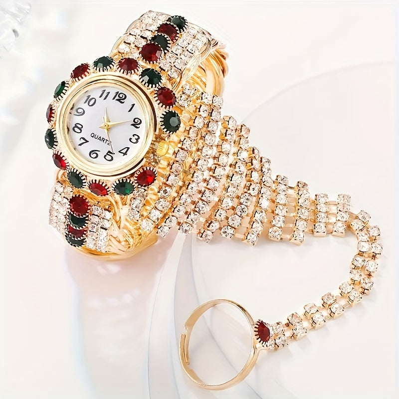 Glittering Elegance, Elegant Women's Quartz Watch - Luxury Rhinestone, Fashion Analog Display with Timer Function, Zinc Alloy Band - Perfect Gift for Valentine's Day & Easter