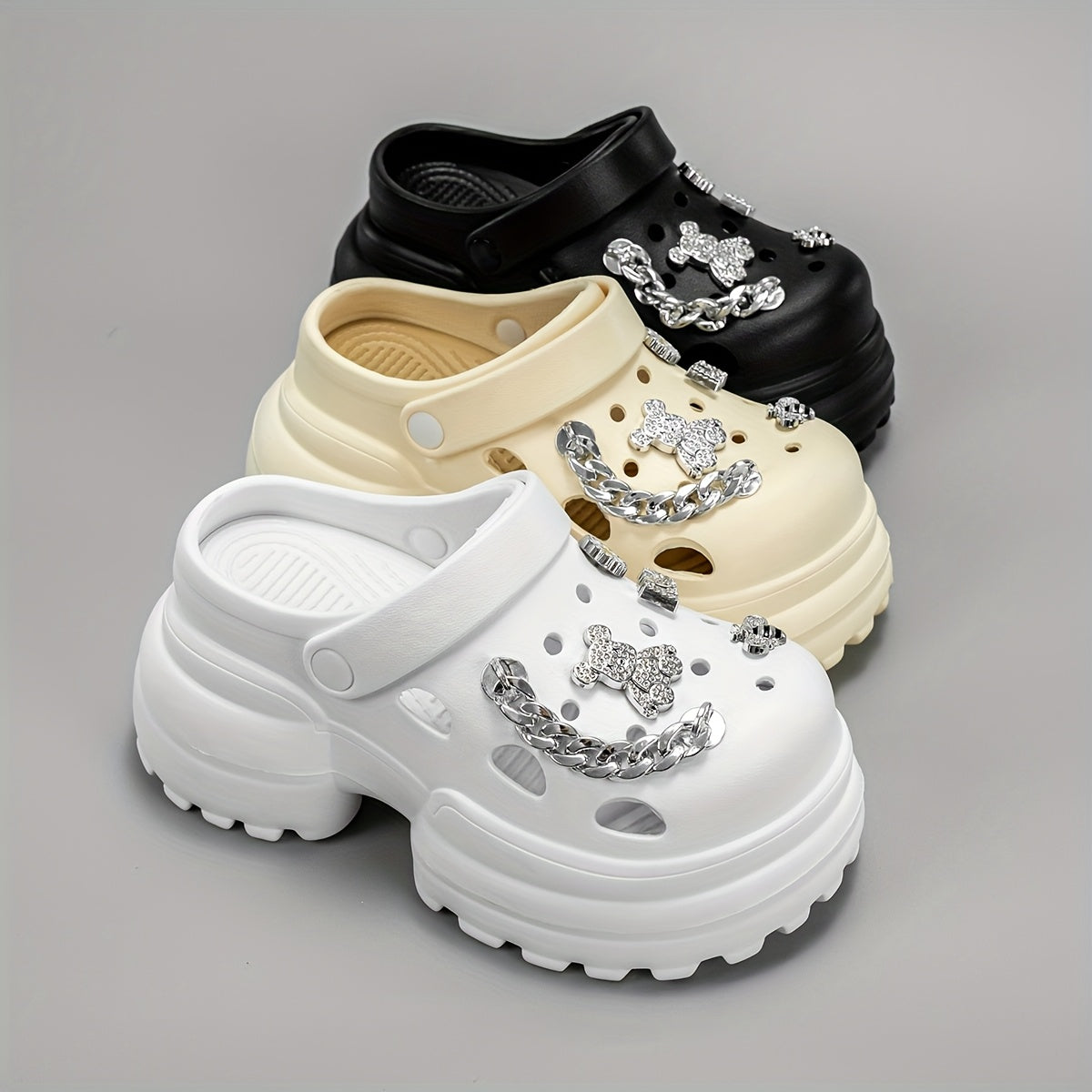 New Arrival - Stylish Cartoon Bee & Bear Print Platform Shoes, 3.94inch High Heel, Lightweight EVA Upper, Closed Toe Design, All-Season Comfort, Casual Footwear | Playful Design | Lightweight Footwear