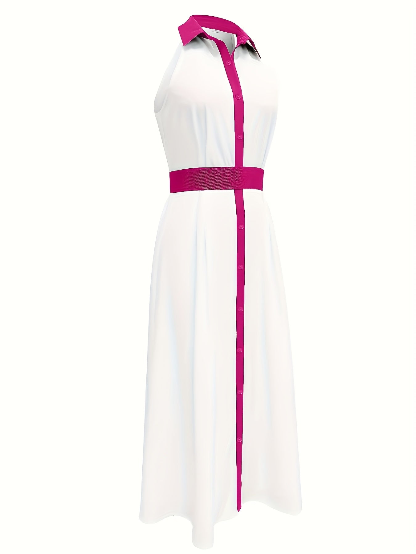 Women's Elegant White & Green V-Neck Dress with Adjustable Waist Tie Belt - Pencil Skirt Silhouette, Structured Non-Stretch Fabric, Machine Washable for All-Season Wear, Stylish Occasion Wear | Sophisticated Fashion | Stylish