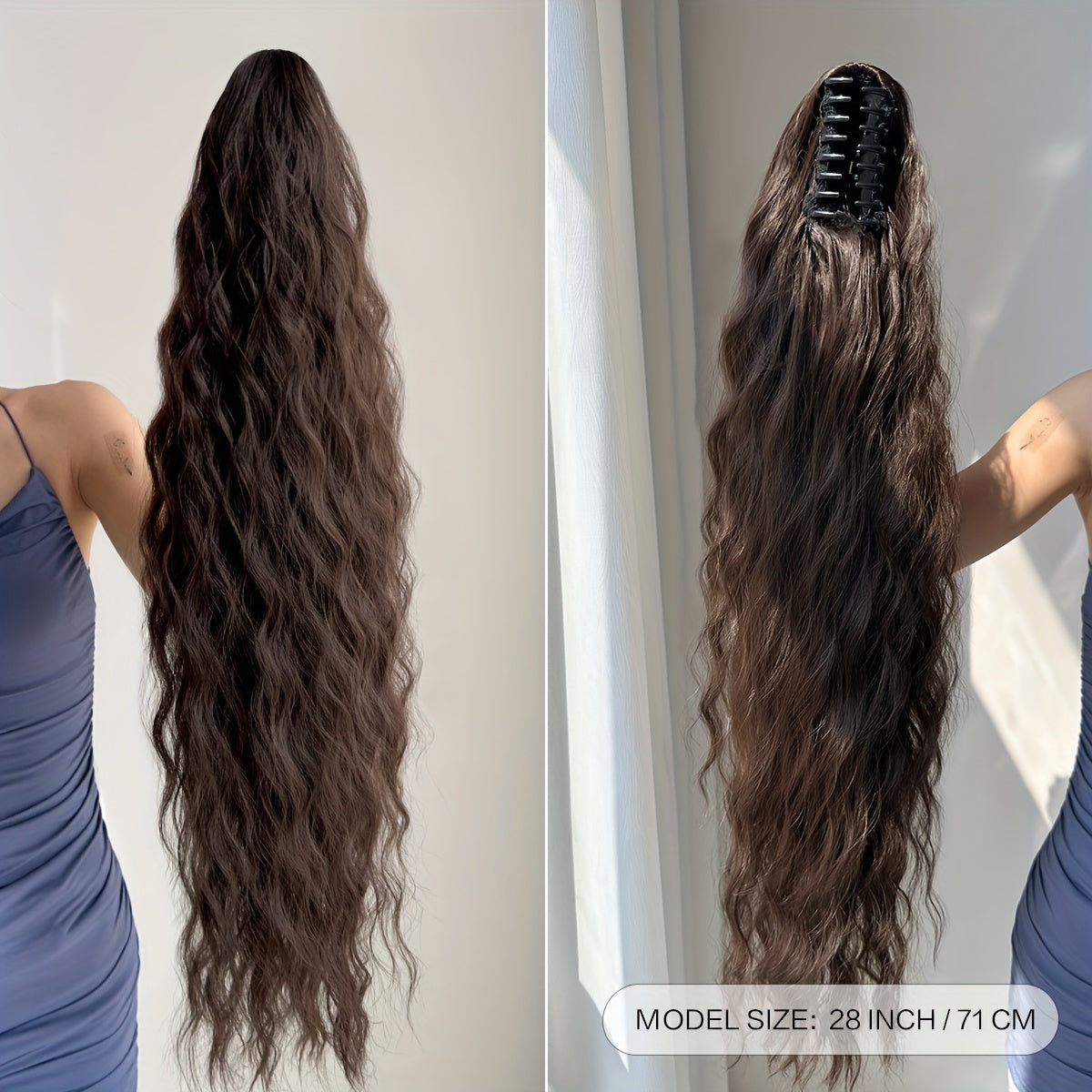 YUSULAXI Women'S 28-Inch Brown Wavy Ponytail Extension, High Temperature Fiber Clip-In Tailpiece, Synthetic Hairpiece for Ladies
