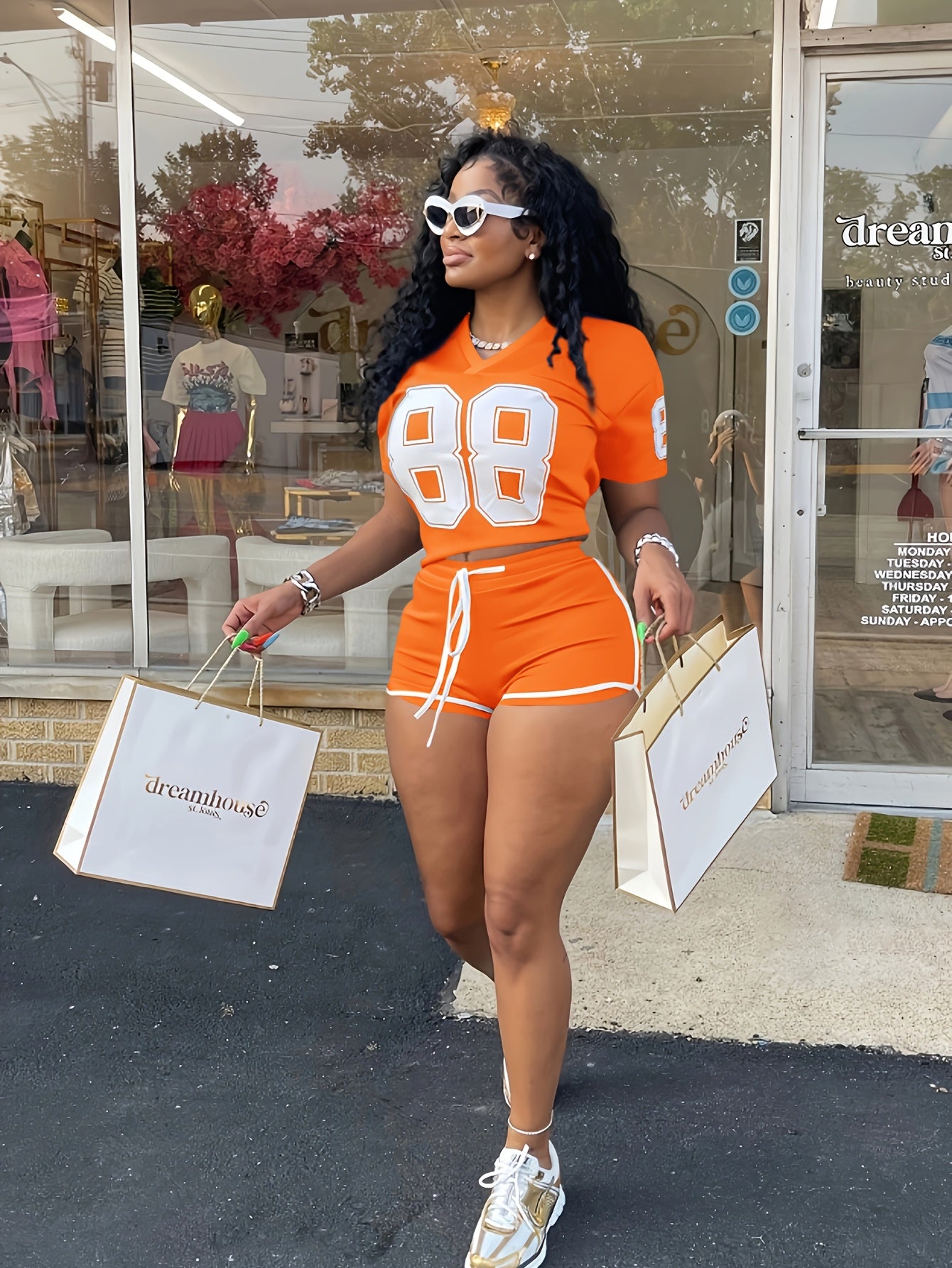 Casual Sports Women'S Clothing Set with Digital Print, Featuring Short Sleeves And Shorts.